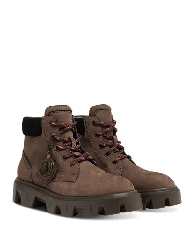 Moncler Peak City Lace-up Boots In Leather In Brown