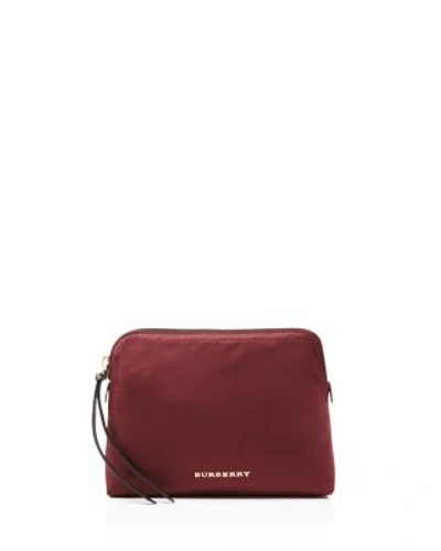 Shop Burberry Large Nylon Pouch In Burgundy Red/gold