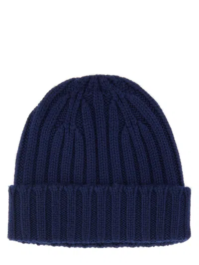 Aspesi Knit Ribbed Folded Cuff Hat In Blue