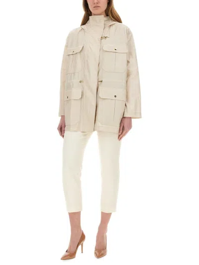 Fay Linen And Cotton Blend Parka Coat In Neutral