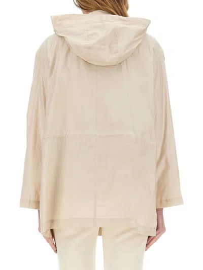 Fay Linen And Cotton Blend Parka Coat In Neutral