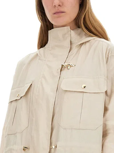 Fay Linen And Cotton Blend Parka Coat In Neutral
