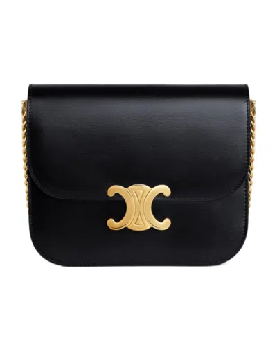 Celine College Triomphe Bag In Shiny Calfskin In Black