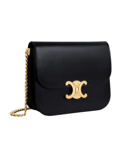 Celine College Triomphe Bag In Shiny Calfskin In Black
