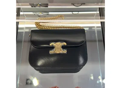 Celine College Triomphe Bag In Shiny Calfskin In Black