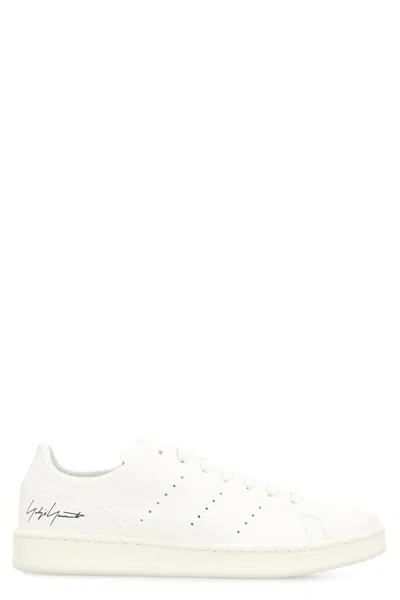 Y-3 White Leather Sneakers With Rounded Toe And Lace-up Closure