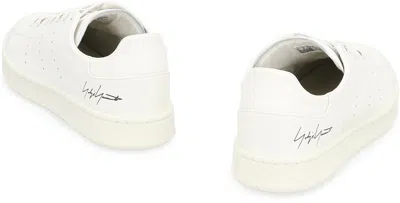 Y-3 White Leather Sneakers With Rounded Toe And Lace-up Closure