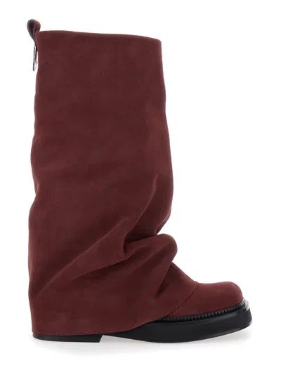 Attico Robin Suede Knee-high Boots In Burgundy