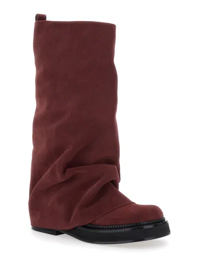 Attico Robin Suede Knee-high Boots In Burgundy