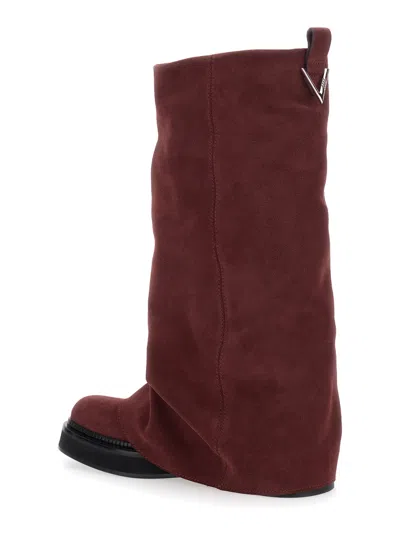Attico Robin Suede Knee-high Boots In Burgundy