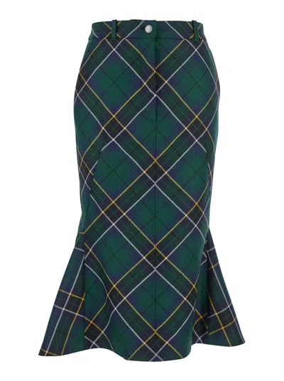 Alexander Mcqueen Alexander Mc Queen Flared Skirt In Wool Tartan In Green