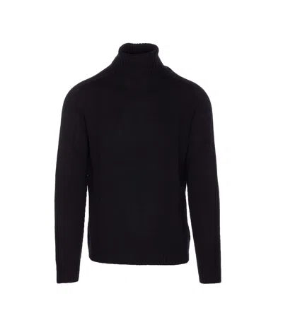Dondup Man Turtleneck Midnight Blue Size 40 Wool In Black
