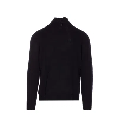Dondup Man Turtleneck Midnight Blue Size 40 Wool In Black