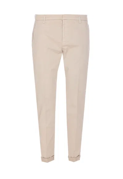 Dondup Trousers With Back Pockets And Button Detail In Neutral