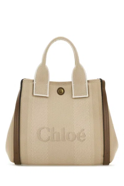 Chloé Chloe Women Sand Canvas Small Carry Handbag In Brown