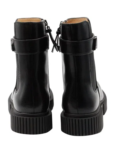Armani Exchange Buckle Logo Ankle Boots In Black