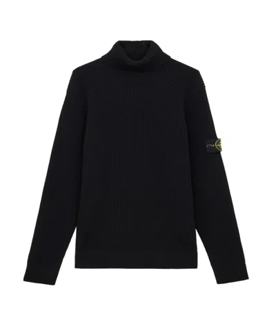 Stone Island Black Wool Turtleneck Sweater In Black