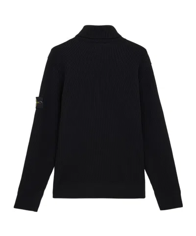 Stone Island Black Wool Turtleneck Sweater In Black