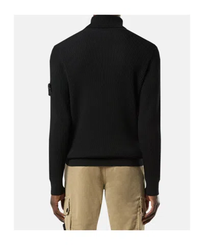 Stone Island Black Wool Turtleneck Sweater In Black