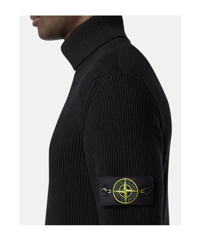 Stone Island Black Wool Turtleneck Sweater In Black