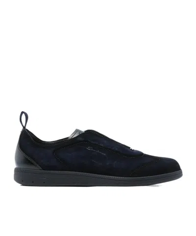 Santoni Lume Suede Low-top Sneakers In Black