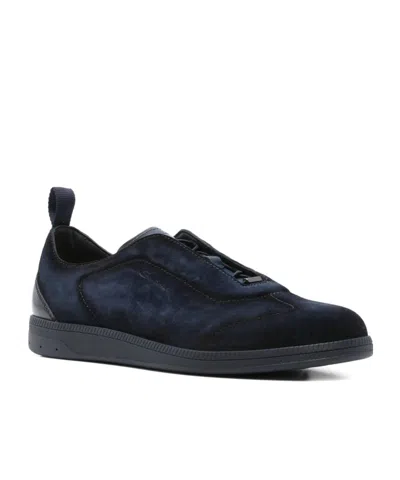 Santoni Lume Suede Low-top Sneakers In Black