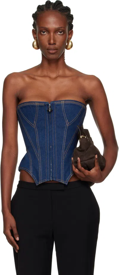 Vivienne Westwood Corset Bustier Top With Visible Stitching In Blue