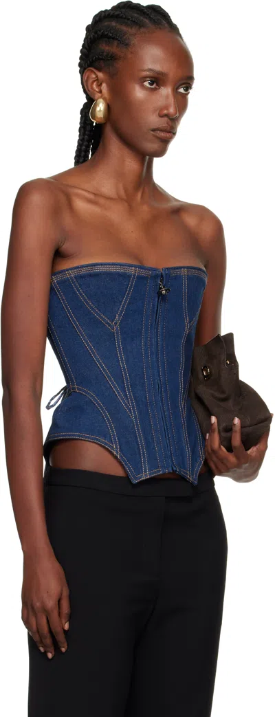 Vivienne Westwood Corset Bustier Top With Visible Stitching In Blue
