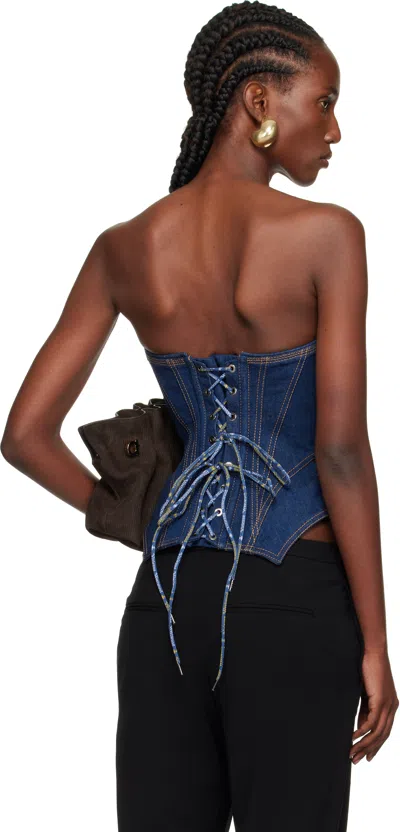 Vivienne Westwood Corset Bustier Top With Visible Stitching In Blue