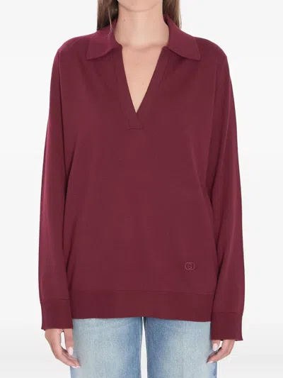 Gucci Women Ultrafine Wool Polo Shirt In Burgundy
