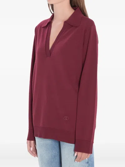 Gucci Women Ultrafine Wool Polo Shirt In Burgundy