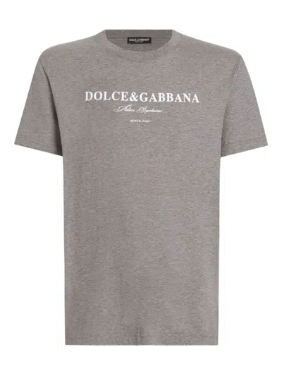 Dolce & Gabbana Cotton T-shirt With Print In Gray