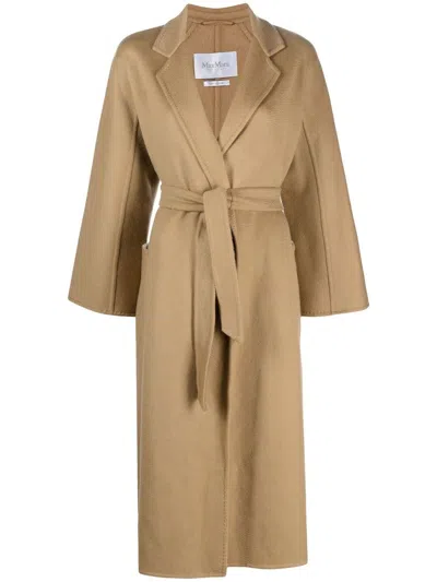 Max Mara Belted-waist Cashmere Coat In Brown