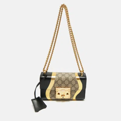 Pre-owned Gucci Black/gold Gg Supreme Canvas And Leather Small Padlock Shoulder Bag
