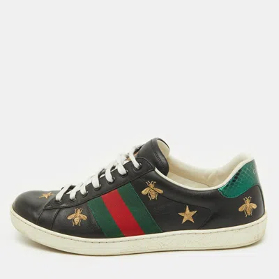 Pre-owned Gucci Black Leather Bee And Star Embroidered Ace Low Top Sneakers Size 41