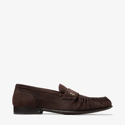 Jimmy Choo Ellis Metal-plaque Suede Loafers In Brown