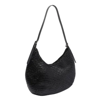 Dragon Diffusion Leather Slouchy Shoulder Bag With Woven Texture In Black