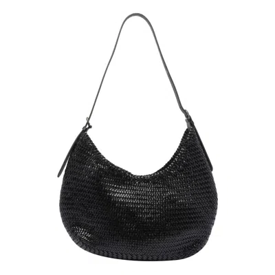 Dragon Diffusion Leather Slouchy Shoulder Bag With Woven Texture In Black