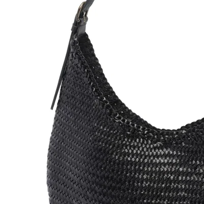 Dragon Diffusion Leather Slouchy Shoulder Bag With Woven Texture In Black