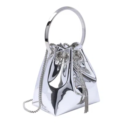 Jimmy Choo Bon Bon Mirror Fabric With Metal Handle In Silver