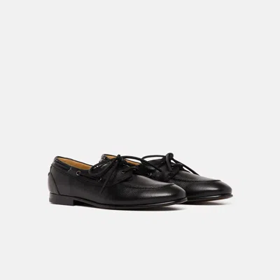 Scarosso Ginevro Leather Lace-up Boat Shoes In Black