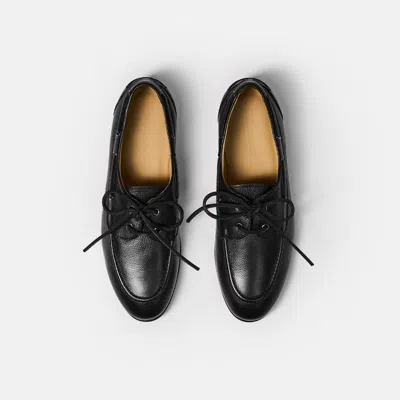 Scarosso Ginevro Leather Lace-up Boat Shoes In Black