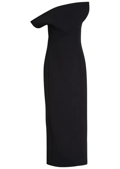 Khaite Sato One-shoulder Velvet Midi Dress In Black