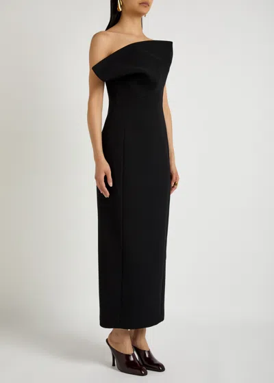 Khaite Sato One-shoulder Velvet Midi Dress In Black