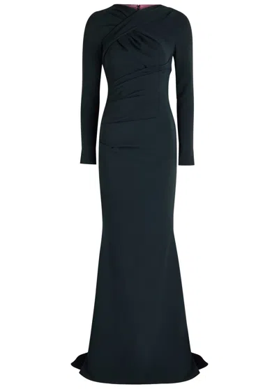Talbot Runhof Draped Crepe Maxi Dress In Blue