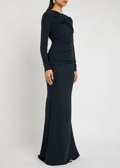 Talbot Runhof Draped Crepe Maxi Dress In Blue