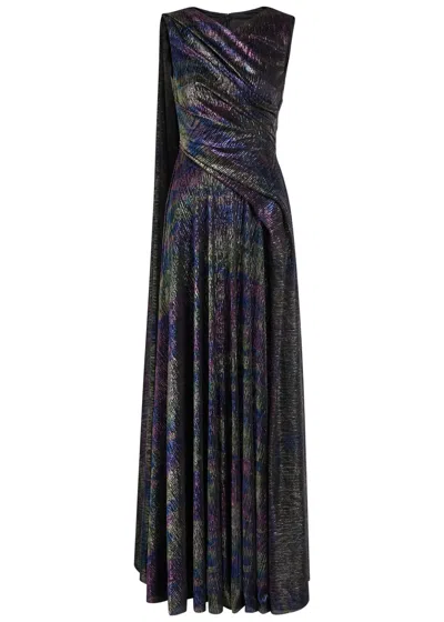 Talbot Runhof Scarf-effect Metallic-weave Gown In Multi