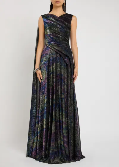 Talbot Runhof Scarf-effect Metallic-weave Gown In Multi