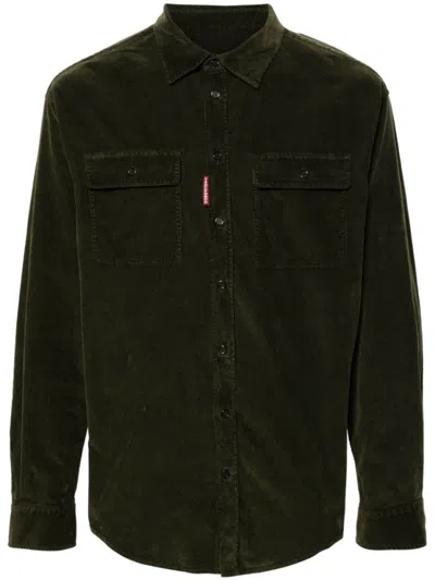 Dsquared2 Dsquared Bottle Green Stretch Corduroy Shirt In Green