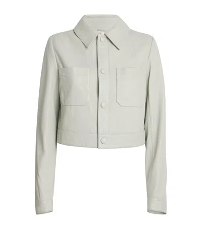 Frame The Button Front Leather Jacket In Gray